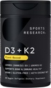 Sports Research Vegan Vitamin D3 + K2 Supplement with Organic Coconut Oil - 5000iu Vitamin D with 100mcg Mk7 Vitamin K - Supports Calcium for Stronger Bones & Immune Health - 30 Softgels for Adults
