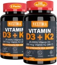 Βιταμίνη D3 20.000 IU + K2(MK7) 200mcg-Optimal Vitamin D3 & K2-Support Strong Οστά & Μύες, Απορρόφηση ασβεστίου & Ανοσοποιητική Υγεία, Βοηθώντας Ανεπάρκειες Βιταμίνης D, Εύκολο στην Κατάποση, (Pack of 2)