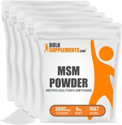 BulkSupplements.com MSM σκόνη - Methylsulfonylmethane, MSM συμπλήρωμα - MSM Pure Powder, MSM 3000mg - για κοινή υγεία, χωρίς γλουτένη, 3000mg ανά υπηρεσία, 5kg (11 lbs) (πακέτο των 5)
