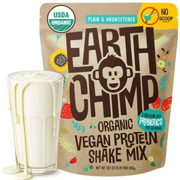 EarthChimp Organic Vegan Protein Powder - με Προβιοτικά - Μη ΓΤΟ, Γαλακτοκομικά, Μη Ορός γάλακτος, Πρωτεΐνες με βάση το φυτό Σκόνη για γυναίκες και άνδρες, Χωρίς γλουτένη - 26 Μερίδες 32 Oz (Plain & Uncoweed) No Scoop