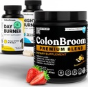 ColonBroom Premium Psyllium Husk Powder, Colon Broom Colon Cleanser Fiber συμπλήρωμα για Bloating Relief & Gut Health + Day & Night Burner Συμπληρώματα, Χάπια Διαχείρισης Βάρος (60 Services), 3 Είδη