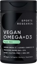 Sports Research Vegan Omega-3 με βιταμίνη D3 Softgels - 1020mg Omega-3 & 5000iu D3 συμπλήρωμα - Fish Oil Εναλλακτική λύση με βιταμίνη D Plant-Βασισμένη υποστήριξη από Algae Oil - 60 Veggie Softgels για ενήλικες