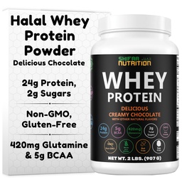 SHIFAA NUTRITION 2 Lbs Halal Whey Protein Powder Creamy Chocolate. 24g Πρωτεΐνη, 5g BCAAs & 420mg Γλουταμίνη. για την οικοδόμηση των μυών Lean & Ανάκτηση. Χωρίς ζάχαρη, χωρίς γλουτένη, χωρίς γλουτένη, χωρίς γλουτένη
