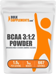 BulkSupplements.com BCAA 3:1:2 Κόνις - BCAA Συμπληρώματα, Διακλαδισμένης Αλυσίδας Αμινοξέα Σκόνη - Χωρίς γεύση & Γλουτένη, 1,5g ανά Σερβίρισμα, 1kg (πακέτο των 5) (11 λίβρες)