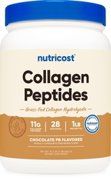 Nutricost Collagen Peptides Peptides Powder (Τσοκολικό φυστικοβούτυρο με γεύση) 1 LB - Υδρολυτικό κολλαγόνο με γλουτένη