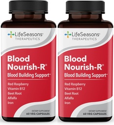 LifeSeasons Blood Nourish-R - Συμπλήρωμα σιδήρου - Μη Συντηρητικό - Υποστηρίζει αναιμία, Κόπωση, Παλαιότητα & Ζάλη - Κτίριο αίματος - Σίδερο, Αλφάλφα, Βατόμουρο & Βιταμίνη B-12-60 Κάψουλες (πακέτο του 2)