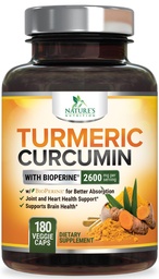 Turmeric Curcumin Supplement 2600mg - 95% Κουρκουμινοειδή με Βιολογικό Turmeric & BioPerine Black Pepper Extract για Καλύτερη Απορρόφηση, Natural Vegan Joint Support, Non-GMO, Εμφιαλωμένο στις ΗΠΑ - 180 Κάψουλες