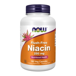 NOW Συμπληρώματα Τροφίμων, Νιασίνη (Vitamin B-3) 250 mg, Χωρίς Φλος, Διατροφική Υγεία, 180 κάψουλες Veg