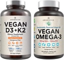 Vegan Powerhouse Combo. Ωμέγα-3 από Αλγικό Έλαιο & Βιταμίνη D3 + K2. Φυτό-βασισμένο 5000 iu VIT D από Algae. 100 mcg All-Trans MK-7 Vita K. Carrageenan Free Veggie Softgels.