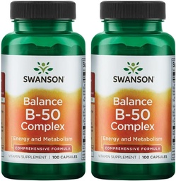 Swanson B-50 Complex - συμπλήρωμα βιταμίνης που προωθεί την ενέργεια και τον μεταβολισμό Υποστήριξη - Μπορεί να υποστηρίξει την καρδιά υγεία & μνήμη - (100 κάψουλες) (2 Pack)