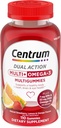 Centrum MultiGummys Multi+ Omega 3 Dual Action, Adult Multivitamin, Multivitamin/Multimineral/Omega 3 Supplement, Strawberry/Lemon/Orange Flavors - 110 Count