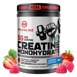 Natures Aid Creatine Monohydrate Gummies (5g) – Προ-Εκπόνηση Ενέργεια & μυϊκή ανάπτυξη Υποστήριξη για τους άνδρες & γυναίκες 