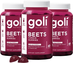 Goli συμπλήρωμα διατροφής, beets Cardio Gummy, 180 Count(3 Pack of 60), 100mg CoQ10 & Beet εκχύλισμα ρίζας - Χωρίς γλουτένη, Vegan, μη GMO, και Gelatin-free.
