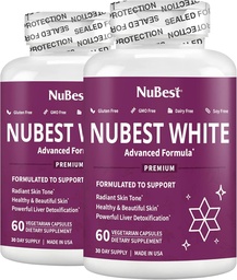 NuBest White - Συμπλήρωμα λεύκανσης δέρματος, συμπλήρωμα για την καταπολέμηση της γήρανσης με γλουταθειόνη, βιταμίνη C, E, B2, εκχύλισμα γαϊδουράγκαθου γάλακτος, εκχύλισμα πράσινου τσαγιού για τη λάμψη και τη λάμψη 