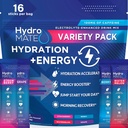 HydroMATE Electrolytes Powder Drink Mix Packets Hydration Accelerator Low Sugar Party Favors for Rapid Recovery Vitamin C Plus Caffeine Variety Pack 16 Sticks