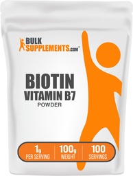 BulkSupplements.com Biotin 10000mcg Σκόνη - Βιταμίνη Β7, Βιταμίνες για Μαλλιά, Δέρμα, και Καρφιά - Χωρίς γλουτένη, 1g ανά Σερβίρισμα (10mg Biotin), 100g (3.5 oz) (Pack of 1)