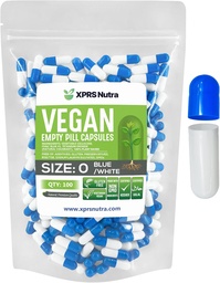 XPRS Nutra Size 0 Κενές κάψουλες - 100 Count Empty Vegan Κάψουλες - Χορτοφαγικά Χάπια - DIY Καψάκιο Φυτικών Γέμισμα - Veggie χάπια για Do-It-Yourself Supplements (Blue/White)