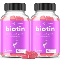 NutraChamps Sugar Free Biotin Gummies 10000mcg [High Potency] - Υγιή μαλλιά, δέρμα & νύχια για γυναίκες, άνδρες & παιδιά - 5000mcg σε κάθε γκόμι - Vegan συμπλήρωμα για την υγεία των μαλλιών