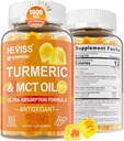 Turmeric Gummies 1000mg w/MCT Oil C8 C10, Organic Antioxidant, Turmeric Curcumin Supplement with Black Pepper Extract, Support Comfort, Boost Energy, Ultra Absorpation, Sugar Free, 60 Cts