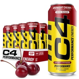 C4 Ενέργεια Carbonated Zero Sugar Energy Drink, Pre Procedout Drink + Beta Alanine, Midnight Cherry, 16 Fl Oz (Pack of 12)