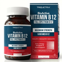 BioActive Vitamin B12 - 5000 mcg, Περιέχει 3 BioActive Forms B12 Plus Methylfolate Cofactor - Methyl B12, Adenosyl B12 & Hydroxy B12 