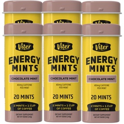 Ενέργειες Viter Caffeinated Μέντες 40mg Caffeine, B Βιταμίνες, Χωρίς ζάχαρη. (Μέντα σοκολάτας, 20pcs, 6 Pack)