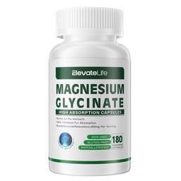 Μαγνήσιο Γλυκινικό 400 MG ανά Σερβίροντας 100% Χηλικό για Υψηλή Απορρόφηση, Απαλό Με Στομάχι, Μη ΓΤΟ, 180 Καψάκια Χορτοφαγικής