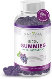 Iron Gummies with Vitamin C - Μασώμενο συμπλήρωμα σιδήρου για την Αναιμία της Αναιμίας του Σιδήρου, Red Blood Cell Support, Energy, Immune Function, Brain Health, Max Απορρόφηση, Grape Flavor, 180 Vegan Gummies