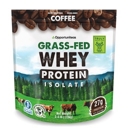 Opportunitas Grass Fed Coffee Whey Protein Isolate Powder - 27g Protein Powder Χωρίς Τεχνητά Γλυκαντικά, Ορμόνες-ελεύθεροι αγελάδες, Μη ΓΤΟ - 2,5lb