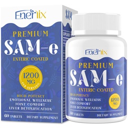 1200 MG SAM e Συμπλήρωμα για τον εγκέφαλο, τη διάθεση, την κοινή και το συκώτι, την υψηλή απορρόφηση SAM-e (S- Adenosyl- L- μεθειονίνη) με CoQ10, 5- HTP, Enteric Coated 60 δισκία, Vegan