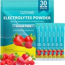 Electrolytes Powder Packets, 30 Sticks Hydration Packets Sugar Free, Electrolyte Drink Mix Portable Electrolyte Packets for Rapid Hydration, 0 Sugar & 0 Calorie, Strawberry & Raspberry Flavor