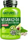 NATURELO Βιταμίνη D3 K2 - Vegan K2+D3 με βάση το φυτό D3 από τη λειχήνα - Φυσικό συμπλήρωμα D3 για το ανοσοποιητικό σύστημα, την υποστήριξη των οστών, την υγεία της καρδιάς - ολόκληρα τρόφιμα - μη-GMO - Χωρίς γλουτένη, 60 κάψουλες
