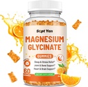 Magnesium Gummies for Adults - Συμπλήρωμα γλυκινικού μαγνησίου με βιταμίνη Β6, L- θεανίνη, Βιταμίνη D, CoQ10 - Μαγνήσιο Comlex Gummies για Mood, Οστέινο & Μυϊκό, Χωρίς ζάχαρη Γεύση Πορτοκαλιού 60 ct