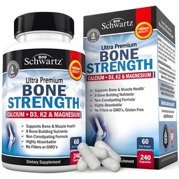 BioSchwartz Bone Strength Supplement - Gentle Non-Costipating Bone Health Supplement for Women & Men with 9-in-1 Complex with Calcium Magnesium Zinc D3 K2 & More - 3th Party Tested - 2 Months