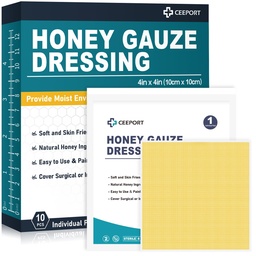Μέλι Gauze Wound Dressing, 4" x 4" Μανούκα Honey Wound Care, Medical Grade Honey Bandages for Wound Care, Honey Patch for Γρηγορότερα Θεραπεύοντας από εγκαύματα, εκδορές, κόψιμο και κοψίματα (Pack of 10)