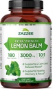 Zazzee Organic Lemon Balm 10:1 Extract, 3000 mg Δύναμη ανά καψάκιο, 180 κάψουλες Vegan, 6 μήνες προσφοράς, Standardized και συμπυκνωμένο 10X Extract, 100% χορτοφαγικά, όλα φυσικά και μη ΓΤΟ