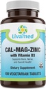 Cal-Mag-Zinc Chelated with Vitamin D3, Bone Strength Supplement - Υγιή Οστά & Δόντια, Καρδιά, Μυϊκό, & Υγιές Καρδιαγγειακό Σύστημα -Καλύτερα τρόφιμα Βιταμίνη & Ορυκτό Σύμπλεγμα-100 Vegan Caps