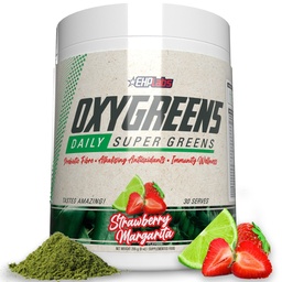 EHP Labs OxyGreens Super Greens Powder - Spirulina & Chlorella Superfood, Green Juice Powder & Greens Συμπληρώματα με Προβιοτικές Ίνες, Αντιοξειδωτικά & Υποστήριξη Ανοσίας, 30 Σερβίρεται (Strawb. Μαργαρίτα)