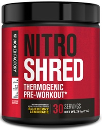 Jacked Factory NITROSURGE Shred Pre Workout Supplement - Ενεργειακός ενισχυτής, στιγμιαία κέρδη δύναμης, Sharp Focus, Ισχυρές αντλίες - Nitric Oxide Booster & PreWorkout Powder - 30Sv, Λεμονάδα βατόμουρο
