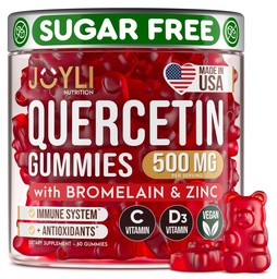 JOYLI Quercetin Gummies - Quercetin με Bromelain Zinc Vitamin C & Vitamin D3 - Quercetin Συμπλήρωμα 500MG για ανοσοποιητικό σύστημα & Αλλεργία - Quercetin για παιδιά και ενήλικες - 60 Quercetin Chewable