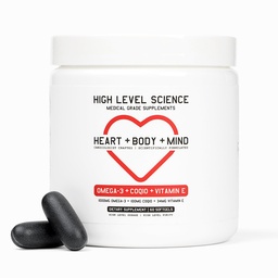 High Level Science CoQ10, Omega-3, Βιταμίνη Ε - Καρδιολόγου Formated for Heart + Body + Mind Health with DHA/EPA, Antioxidant for Energy, Superior Bioδιαθέσιμο ιχθυέλαιο - Χωρίς γλουτένη, 60 Softgels