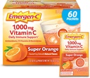 Emergen-C 1000mg σκόνη βιταμίνης C για την καθημερινή ανοσοποιητική υποστήριξη χωρίς βιταμίνη C συμπληρώματα με ψευδάργυρο και μαγγάνιο, βιταμίνες Β και ηλεκτρολύτες, Super Orange Γεύση - 60 Count/2 Μήνας προσφοράς