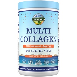 Terranics Multi Collagen Peptides Powder, Type I II III V X Collagen για γυναίκες & άνδρες, Collagen Συμπληρώματα για το δέρμα, νύχια, μαλλιά, εύκολο στη διάλυση, Unflaved, Χωρίς ζάχαρη, Keto, 8oz