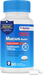 GenCare Mucus Relief 1200 mg Μέγιστη Ισχύς (30 Count) 1200mg Guaifenesin Δισκία Εκτεταμένης Απέλασης – Προσδοκητικό για ανακούφιση από τη δυσπεψία των ενηλίκων – Σύγκριση με τη Μέγιστη Ισχύ 12 ωρών