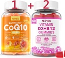 Χωρίς ζάχαρη NAVIS CoQ10-250mg Γεμισμένα Gummies,60Cts + Βιταμίνη Vegan D3 5000IU & Μεθύλιο B12 1000mcg Gummies, 120Cts