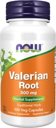 NOW Συμπληρώματα, βαλεριάνα ρίζα (Valeriana officinalis) 500 mg, βοτανικό συμπλήρωμα, 100 κάψουλες Veg