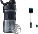 BlenderBottle SportMixer Shaker Μπουκάλι Ιδανικό για πρωτεϊνικές ανακινήσεις και προ προπόνηση, 20-Ounce, Μαύρο & 2-in-1 Shaker Μπουκάλι και πινέλο καθαρισμού αδέσποτου, 1 συσκευασία,Gray