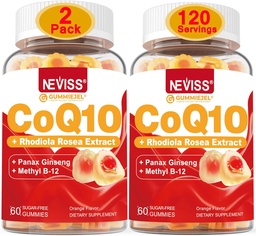 Χωρίς ζάχαρη NECISS CoQ10 Γεμισμένες καραμέλες με βιταμίνη B12 1000mcg, εκχύλισμα Rhodiola Rosea και Panax Ginseng, συμπλήρωμα βιταμίνης B6, συνένζυμο Q10, 2 συσκευασίες