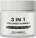 3 σε 1 Gummies, 3 σε 1 Shilajit Gummies for Men, Pure Shilajit Wellness Gummies (Shilajit + Sea Moss + Ashwagandha), Shilajit Gummies for Men, Non-GMO