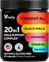 Tongkat Ali για άνδρες 20 σε 1 με Astragalus - ΗΠΑ Made Mens Supplement Complex με μαύρο Maca Root, L-αργινίνη, Ginseng, ασβέστιο, Astragalus για κανονική δύναμη & υποστήριξη αντοχής - 90 Caps